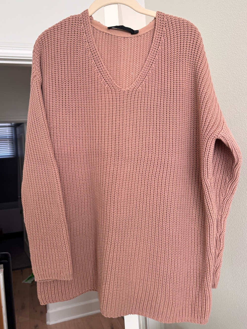 Jenni Kayne Dusty Rose V-Neck Chunky Knit Sweater Size L